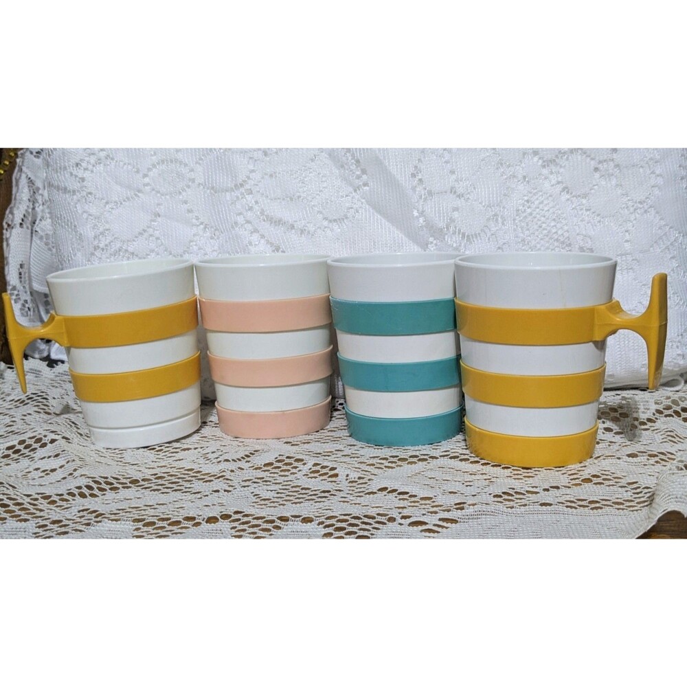 Vintage 1970s Deka Stackable Mugs Set of 4 Retro MCM Plastic Nesting Cups MCM